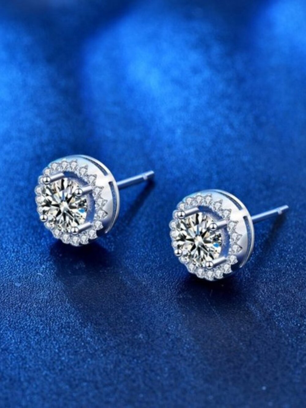 Diamond Round Halo Stud Earrings NEW